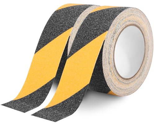 Antirutsch Streifen 2 Rollen von 10M x 50MM, Antirutsch Klebeband Streifen mit Selbstklebend, Schwarz-Gelbes Rutschfestes Klebeband Treppen für rutschfeste Treppenstufen im Innen- und Außenbereich