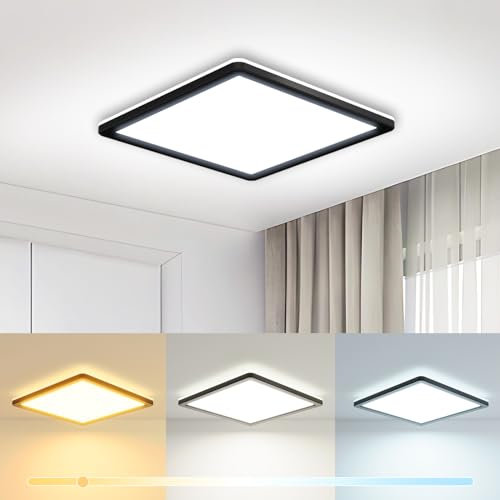 zemty 18CM LED Ceiling Light 3000K/4000K/6500K, 15W 1500LM Black Square Flush Bathroom Lights, Waterproof Ceiling Lighting for Bedroom Hallway Toilet