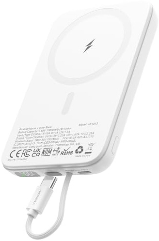 AsperX PD 22.5W 10000mAh Magnetische Powerbank für MagSafe | Mit USB-C Kabel,LED-Display,Portable Slim,Induktives Power Bank Wireless für iPhone 17 16 15 14 13 12 Series