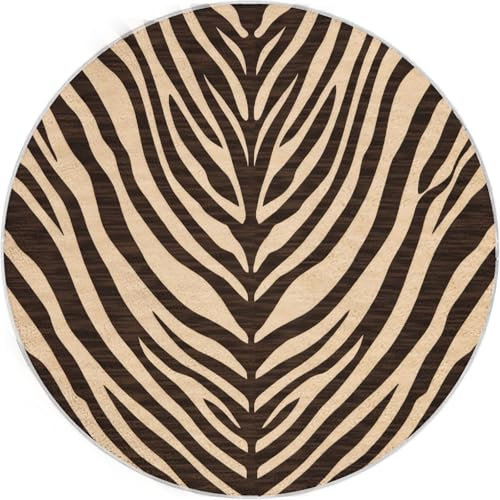 Rund Teppiche Wohnzimmer Zebra Braun 100 cm - Küche Jugendzimmer Esszimmer Flur und Schlafzimmer Kurzflor Teppich Gegend Extra Weich Pflegeleicht