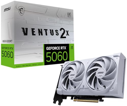 MSI Gaming RTX 5060 8G Ventus 2X OC Grafikkarte, weiß (8 GB GDDR7, TBA-bit, extreme Leistung: TBA MHz, DisplayPort x3 2.1a, HDMI 2.1b, NVIDIA Blackwell Architecture)