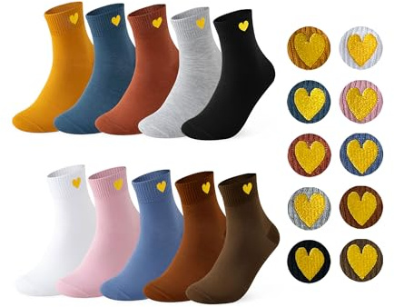 Ligtupwe Socken Damen 39 42 Lustige Socken mit Streifen & Punkten, 10 Paar Sneaker Socke n Damen 35 38 mit Smiley & Herz Stickerei für Alltag, Freizeit, als Geschenk