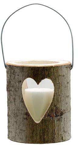 Holz Windlicht mit Herz Motiv - Kleine Holzlaterne Ø13x15cm Holzlaterne - Deko Laterne inkl. Glas & Kerze - Rustikaler Kerzenhalter für stimmungsvolle Tischdeko & Geschenk Windlichter - Tischlaterne