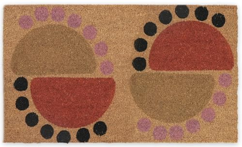 COCONIQ Coir Door Mats 43x76 cm, Non-Slip Sturdy, PVC Backed Heavy Duty, Easy to Clean, Ideal for Door Entrance, Patio, Porch, Backyard, Garages, The Geo Circles