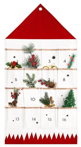 SAVORLIVING Adventskalender zum Befüllen 2025 Stoff Adventskalender Adventskalenders zum Aufhängen Weihnachtskalender zum Befüllen mit 16 Taschen Wiederverwendbar Adventskalende Wand (Rot)
