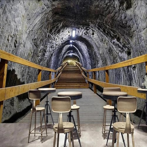 Industriestil Tunnel Holzleiter Raum Erweiterung 3D Tapeten Tapete Luxus Home Esszimmer Fototapete Effekt Wohnzimmer Schlafzimmer Kinderzimmer-250cm×170cm
