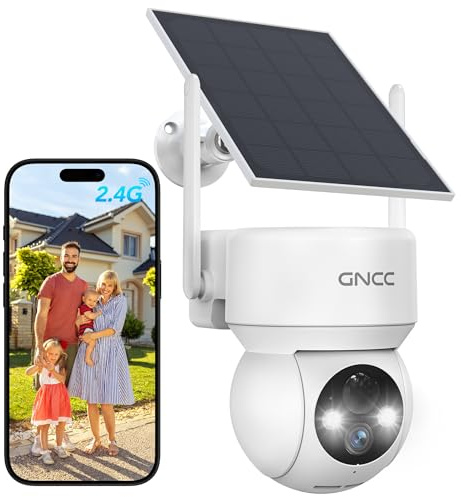 GNCC Telecamera WiFi Esterno Senza Fili con Pannello Solare | Videocamera Sorveglianza Esterno a Batteria 5200mAh, Rilevamento PIR/Umano, Visione Notturna a Colori, Audio Bidirezionale