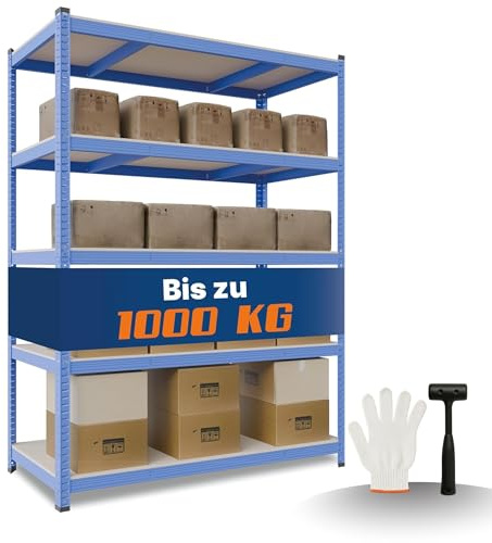 2mGoods Schwerlastregal 180 x 150 x 60 cm 1000KG Lagerregal erhöhte Stahlstärke Metallregal, Schimmelresistent Kellerregal Steckregal Werkstattregal (150 cm mit Werkzeuge)
