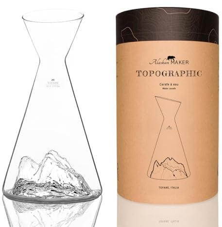 Jarra de agua 1 L | Borosilicato de alta calidad soplado artesanalmente con montañas en relieve | TOPOGRAPHIC (Tofane)
