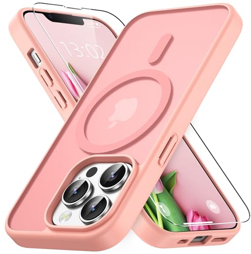 Vansdon Cover Magnetica per iPhone 13 Pro con 1 Pezzi Vetro Temperato | Rosa, Compatibile con Magsafe, Protezione anticaduta di livello militare, Custodia Traslucida Opaca Sottile Antiurto