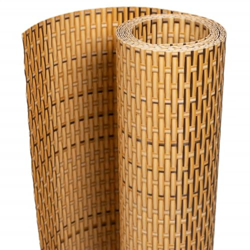 Foknhdi Balkon-Sichtschutz Hellbraun 600 x 90 cm aus wasserfestem PE Rattan-Optik robust & lichtecht einfach zuschneidbar für Balkon Garten Zaun Sichtschutzwand