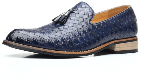 Mocasines De Cuero Trenzado para Hombre Zapatos De Vestir Casuales Formales Oxford De Tacón Bajo Sin Cordones Azul 40 EU