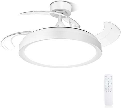 Aigostar Ventilador de Techo LED de 50W 5300LM, Aspas Retráctiles, CCT 2700K-6500K y Brillo Ajustable, con Control Remoto y Función Verano e Invierno(Blanco)