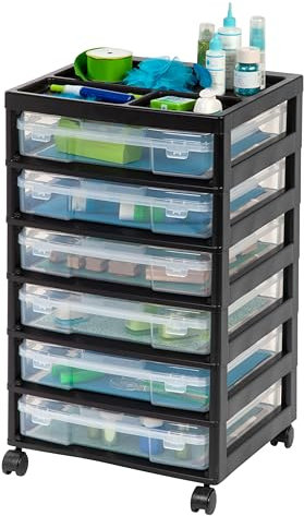 IRIS 6-Tier Cart, Black Rollwagen mit 6 Fächern für Sammelalben, mit Organizer-Oberseite, Kunststoff, Schwarzer Rahmen