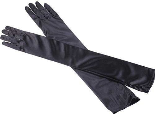 MEISHINE® Braut Ellenbogenlange Handschuhe Damen Frauen Lange Satin Stretch Handschuhe für Hochzeit Abendveranstaltung (Schwarz)