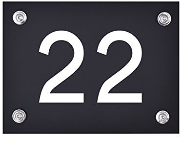 Hausnummer Schild 22 aus Acryl, Hausnummernschild in schwarz, mit weißer Schrift inkl. Zubehör