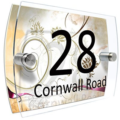 CS Printing House Number Sign Plaque Garden Glass Effect Acrylic Sign Door Plate Marble Wall Display 2 Part Branded Acrylic (Vintage Art)