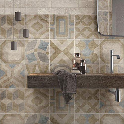 RE-COVERTILES - 72 Pcs Carrelage Autocollant 10x10 cm PS00172 Mosaïque de Azulejos Autocollant Mural Décorative à Carreaux de Ciment pour Salle de Bains et Cuisine Stickers Peel and Stick