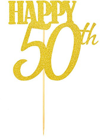 Oblique Unique® Torten Kuchen Topper Aufsatz Happy 50th Geburtstag - Gold mit Glitzereffekt - Jubliäum Deko