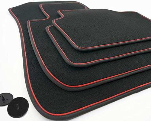 kh Teile Fußmatten 3er E90 E91 M3 Premium Velours Automatten 4-teilig Autoteppiche Schwarz, Zierband Rot