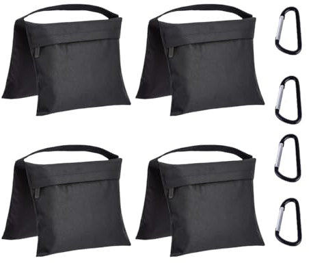 Amazon Basics Set di 4 Sacchi di Sabbia Fotografici Vuoti per Supporti di Luce, Riflettori, Softbox e Studio Fotografico, Carico Massimo 9kg - Nero