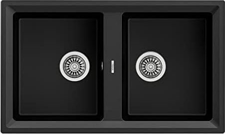 Teka Stone 90 B-TG 2C AUTO - Fregadero de Granito de 90 cm, Encastrado y Reversible, 2 Cubetas, Superficie de Alta Resistencia, Desagüe Automático, Color Carbón