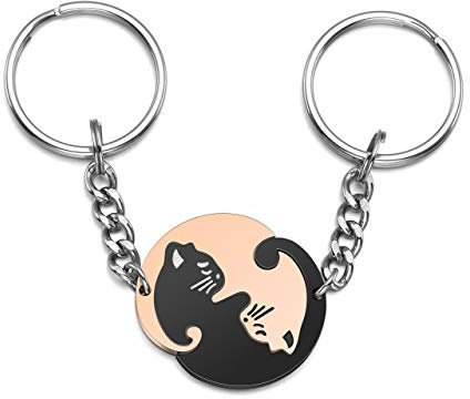 Jovivi Paar Schlüsselanhänger Yin Yang Katze Puzzle Anhänger Liebe Schlüsselring Keychain Partner Freundschafts Geschenke
