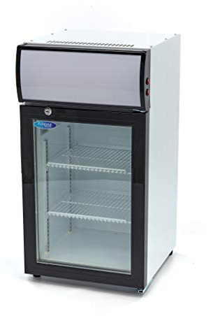 Maxima Réfrigérateur 50 L 2 grilles réglables en acier inoxydable - Refroidisseur de bar - Refroidisseur d'affichage avec éclairage LED - Refroidisseur de bouteille - Avec écran éclairé
