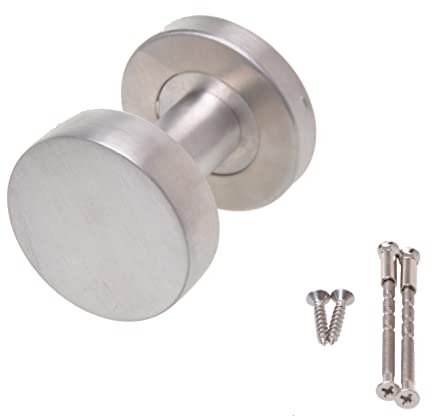 Aqbau® Türknopf Knauf auf Rundrosette Feststehend Knopfdrücker Türknauf Türknöpfe Haustür-Knopf aus rostfreiem Edelstahl für Außen- & Innenbereich Türbeschlag Silber