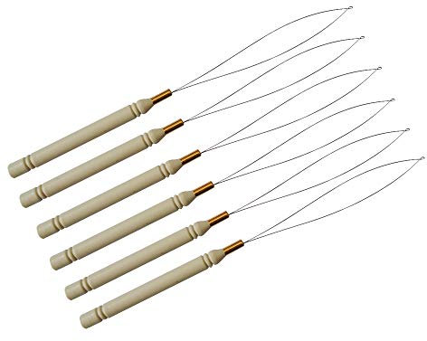 6 piezas Lazo de Aguja Enhebrador de Gancho Tirar de Herramienta de Gancho para Extensiones de Cabello