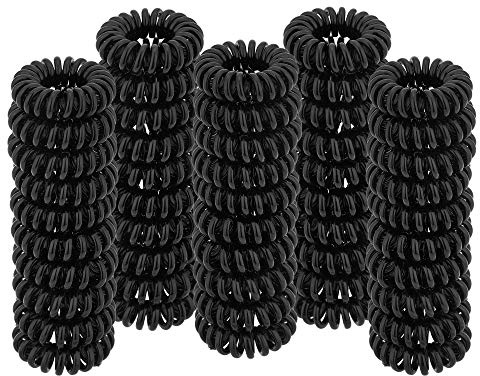 Lot de 50 élastiques à cheveux en spirale pour cheveux épais, sans pli pour queue de cheval, cordon de téléphone pour tous types de cheveux avec spirale en plastique (petite taille, noir)