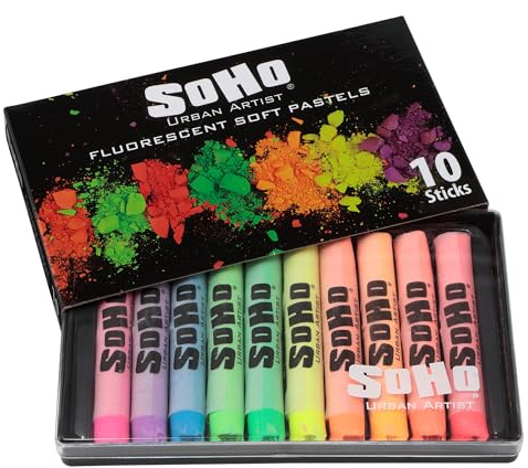 Soho Urban Artist Weiche Pastellkreide, Set mit 10 hellen fluoreszierenden Neonfarben, lebendige Pastellstäbe für Kunst, Zeichnen, Mischen, Schichten, Schattieren