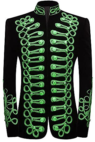 PYJTRL stylische Herren-Jacke im Prinzen-Stil, schwarzer Samt mit Goldstickerei, Blazer, Anzugjacke, Grün , L