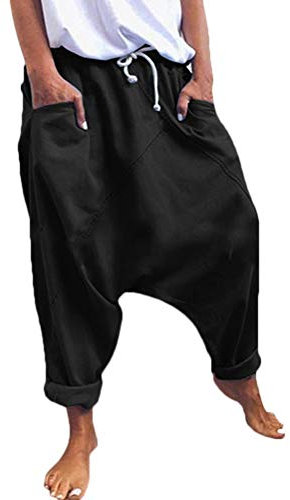 Onsoyours Damen Haremshose Aladinhose Yoga Pumphose Baggy Ballon Yoga Hose Sweatpants Jogginghose Hippie Hose Haremshose Mit Tiefem Schritt Z2 Schwarz L