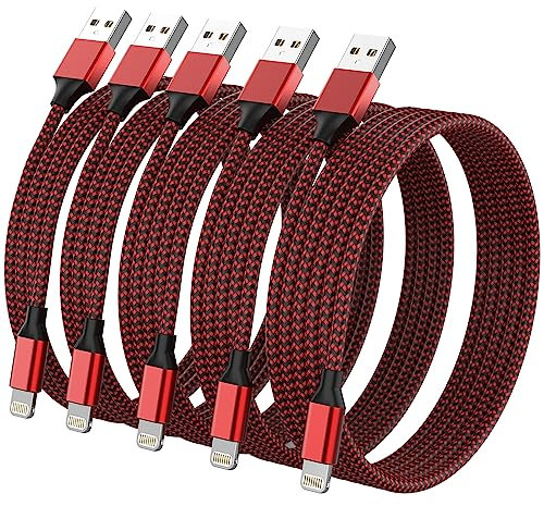 ONXIGLI iPhone Charge Cable MFi Certified USB Cable 5 Pack - 3/3/6/6/10 FT Fast Charging&Data Nylon Braided Syncs Cord Compatible with iPhone 14 13 12 11 Pro Max Xs X XR 8 7 6s 6 SE - Black&Red