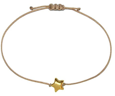 Selfmade Jewelry Armband Damen Gold Stern Größenverstellbares Armkettchen mit Sternchen Handgemacht Inkl. Geschenk-Verpackung (Gold - Braun)