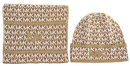 Damen OSFM Michael Kors Schal und Mütze, wendbar, dunkles Kamel, Weißgold