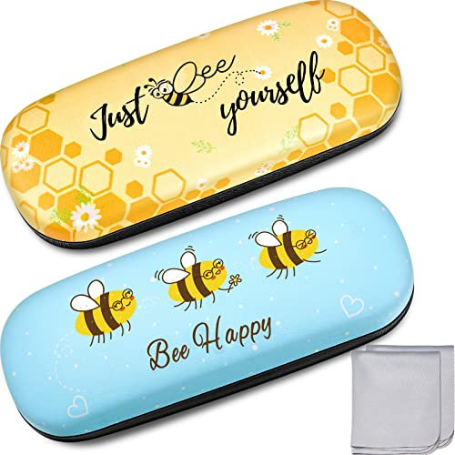 Weewooday 2er Pack Honigbiene hartschale Brillenetui Sonnenbrillenetui Tier Muster Brillenbox mit 2 Putztücher (Honigbiene)