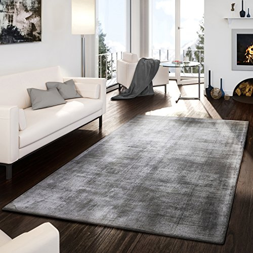 TT Home Wohnzimmer Teppich Viskose Kurzflor Unifarben Used Look Abstraktes Design Modern, Farbe: Grau, Größe:200x300 cm
