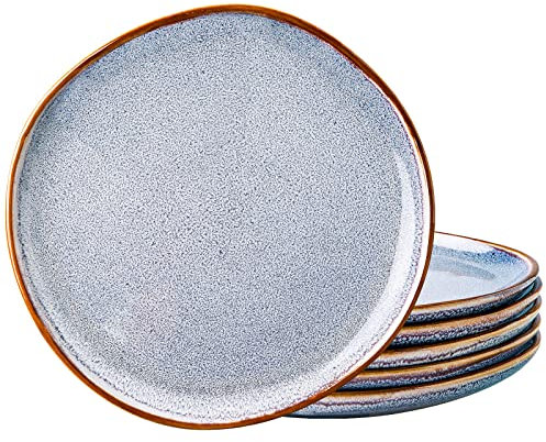 AmorArc Ceramic Dinner Plates Set of 6, 10.5 Inch Handmade Reactive Glaze Stoneware Plates, Large Rustic Shape Dinnerware Dish Set for Kitchen, Microwave & Dishwasher Safe, Scratch Resistant - Blue