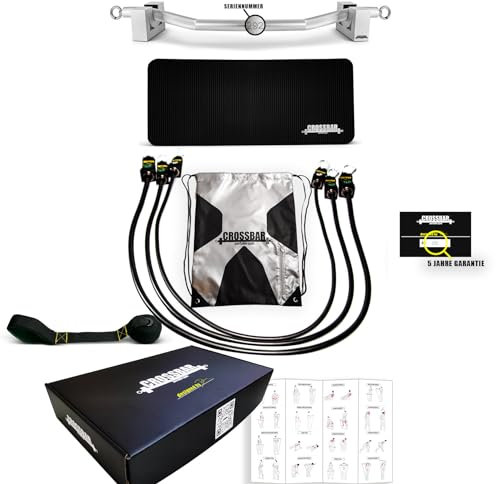 crossbar portable gym Curlstange für Fitnessbänder | 2er Widerstandsbänder Set 30Kg | Push Up | Für daheim | Workout Bar| Stange mit Power Bands