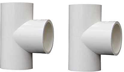 2 raccordi per tubi in PVC a 3 vie di diametro uguale a T per approvvigionamento idrico fai da te da giardino rack serra (50 mm, bianco)