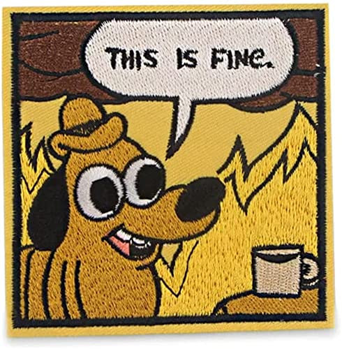 ulricar Cartoon Dog This is Fine Patch Iron On Patches for Clothing, Embroidered Sew On Super Cute Cartoon Anime Patches for Kids Jackets, Shirts, Backpacks