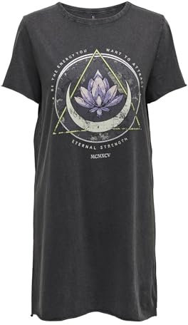 ONLY Abito in Maglia Stampata da Donna Manica Corta Abito Estivo Smanicato Lungo Abito in Cotone, Colore:Nero-2, Taglia:S