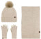 Anopo Schal Mütze Handschuh Set Damen Touchscreen Handschuhe Lange Warm Schal Beanie Strickmütze mit Bommel Winter Warm Dickes Satz Braun