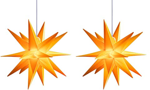 Novaliv 2er SET Weihnachtsstern beleuchtet LED Dekostern 55cm GELB hochwertiger Kunststoffstern mit TIMER FUNKTION 3D Stern 18 Zackig Leuchtstern Faltstern Weihnachtslicht Winterbeleuchtung 3D Stern