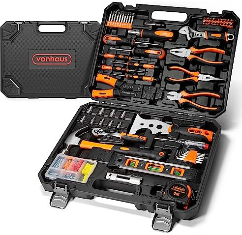 VonHaus Herramientas de Bricolaje – Caja de Herramientas Completa, 120 Piezas con Maletín– Incluye con Juego de Destornilladores, Martillo, Linterna LED, Metro 3 m y Más
