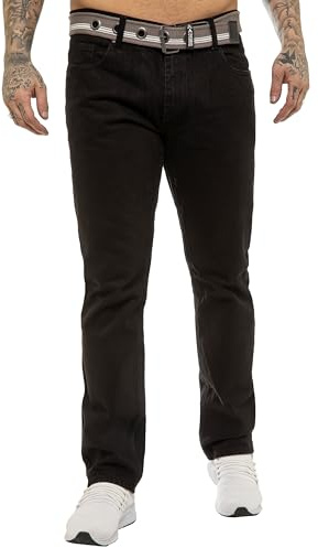 989Zé ENZO Mens Regular Fit Denim Jeans, Straight Leg Jeans with 5 Pockets, Includes Free Belt, Blue, Black, Grey, UK