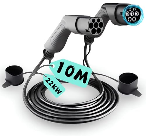Loady Typ 2 Ladekabel 22 kW | 10 Meter Ladekabel | Typ 2 ladekabel 22kw | 3 Phasen 32A | Extra langes 10 Meter Kabel für Auto EV/PHEV - (2 Jahre Garantie) Ladekabel für Elektrofahrzeuge - IP67