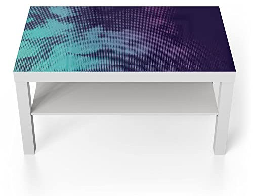 DEQORI Glastisch | weiß groß 90x50 cm | Motiv Türkis-Pinker Farbdunst | ausgefallener Beistelltisch aus Glas | Hochglanz Couchtisch fürs Wohnzimmer | moderner Couch Tisch mit Design